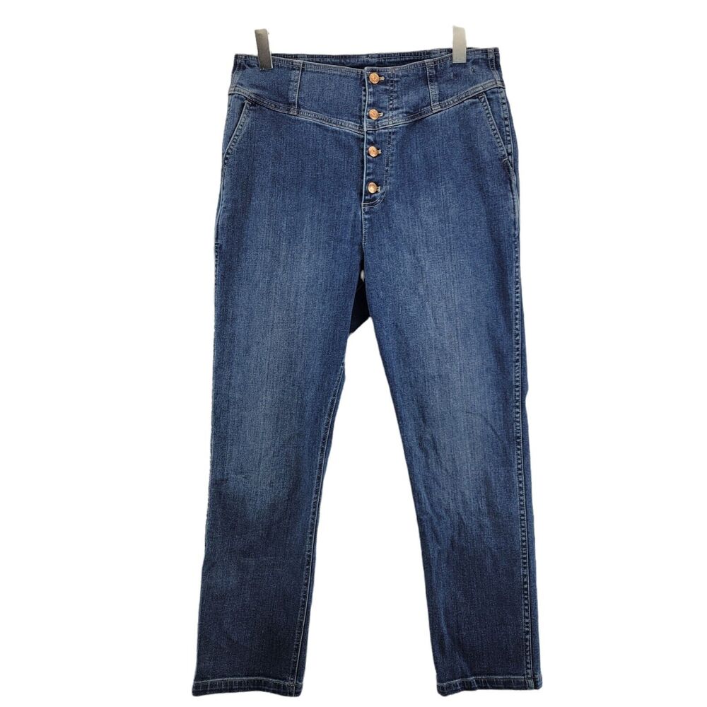 Point Sur Women's High Rise Straight‎ Leg Jeans Size 32 Exposed Button Fly